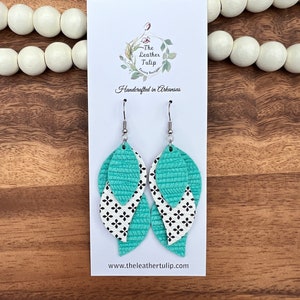 Wavy Layered Leather Earrings, Turquoise Earrings, Spring Earrings, Summer Earrings