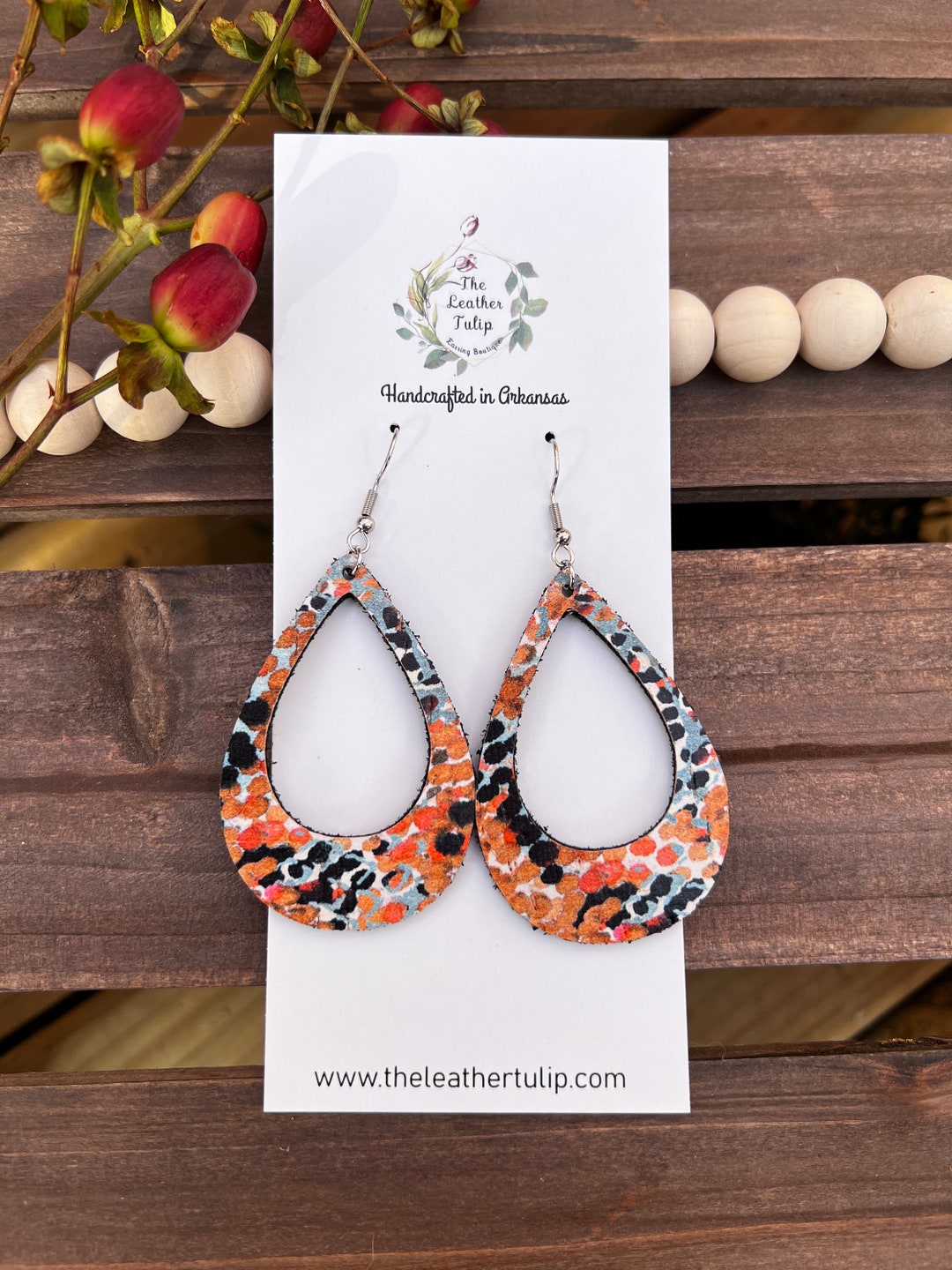 Cork Teardrop Earrings, Reptile Print Cork Earrings, Cork Earrings