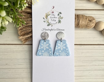 Snowflake Earrings, Polymer Clay Earrings, Handmade
