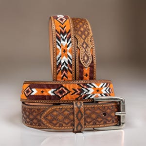 Men's Western Full Grain Genuine Leather Belt Embossed Rodeo Belt with Cowboy Buckle Handmade Belt Strap 1 1/2" Snap-On Belt With Buckle