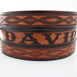 Custom Engraved Handmade Leather Belt with Name and Initials Personalized Gifts for Him 1-1/2&quot;