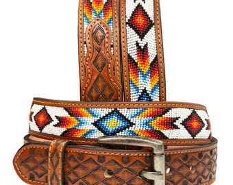 AL&C Beaded Leather Belt USA Vintage Medium Red Multicolor 1463 Native Southwest al&c Belts for Women on Sale up to 90% Off: Poshmark main image 2