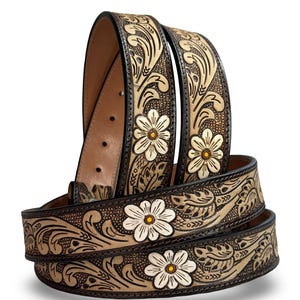 Embossed Floral Leather Belt - Etsy display picture 2
