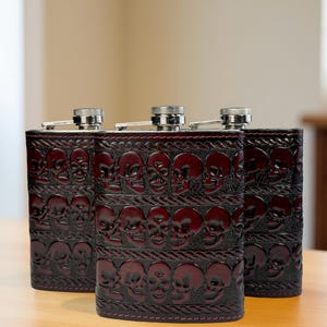 Leather Hip Flask Western Tooled Genuine Leather wrapped flask leather gift for her him anniversary leather gift