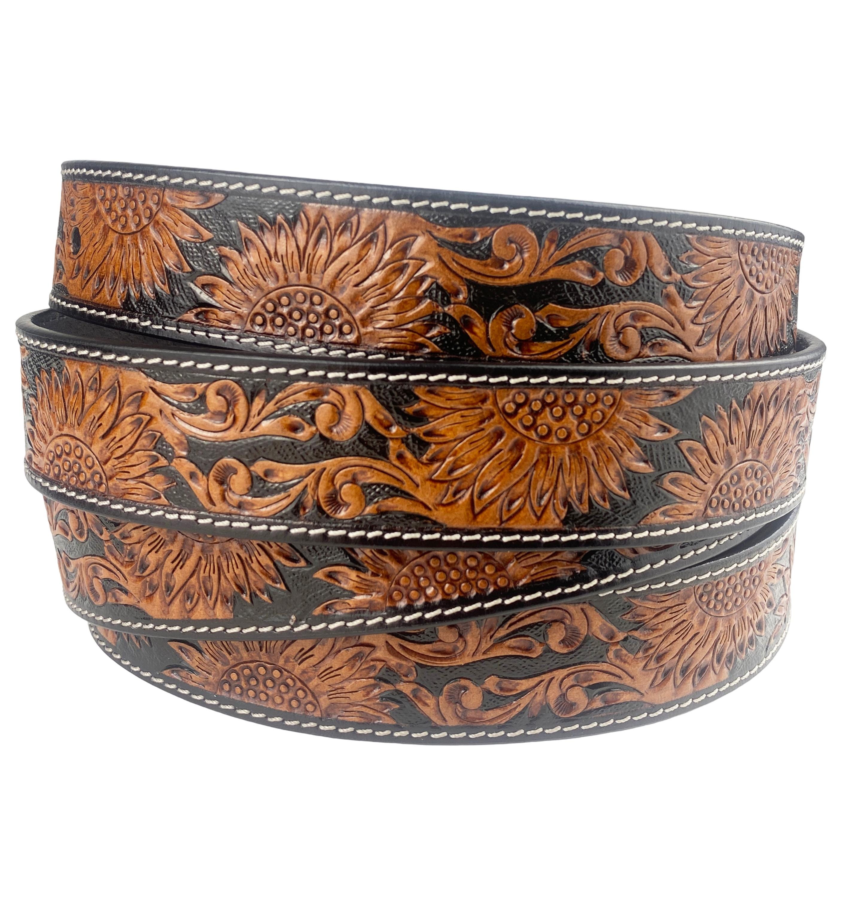 Silver Creek Brown Leather Floral Tooled Western Belt Strap Womens 40 NO Buckle Hand Tooled Leather Western Belt: Floral Embossed Cowboy  main image 2