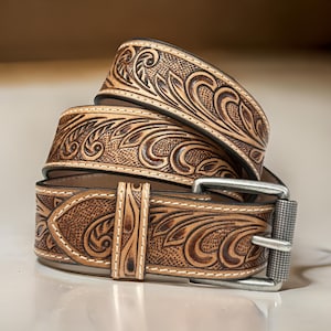 Personalized Leather Belt, Handmade Leather Belts, Engraved Floral Tooled Leather Belt, Western Belt, Western Cowboy Belt,
