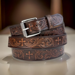 Western Genuine Leather Belt Full Grain Handmade Men&#39;s Heavy Duty With Removable Buckle