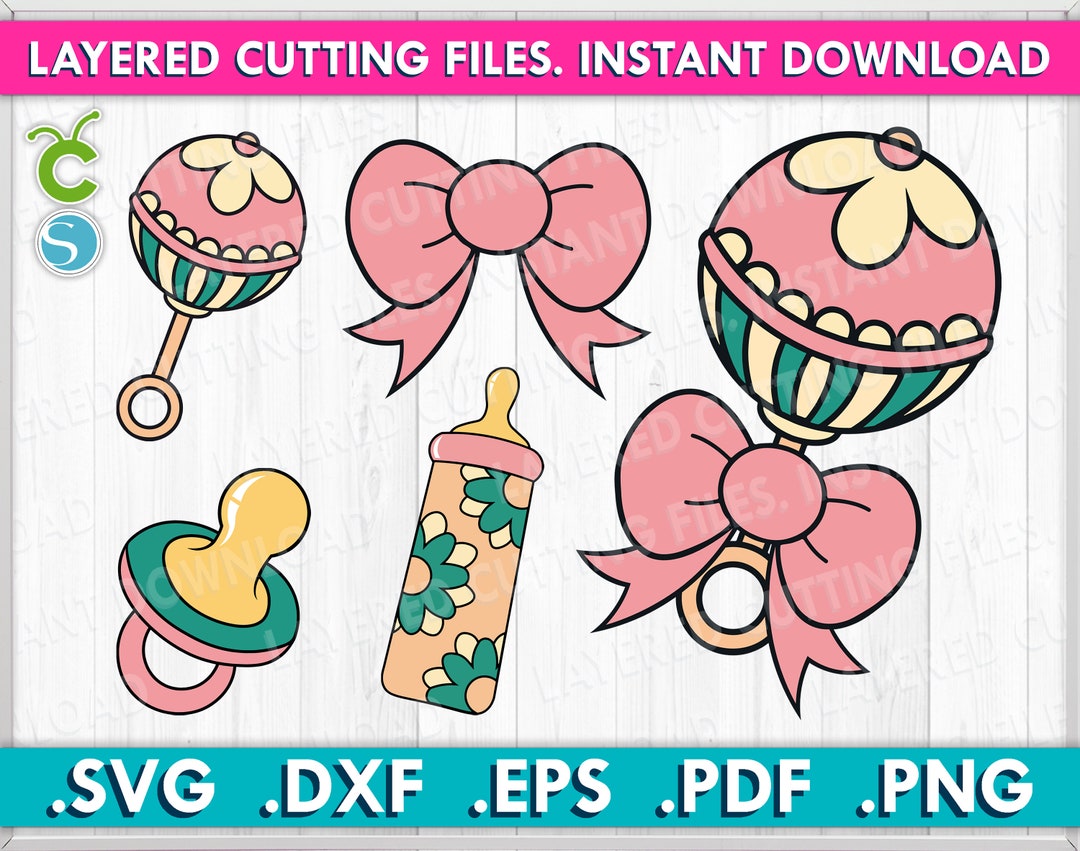 Baby Rattle With Bow Svg Baby Rattle Svg Baby Pacifier Svg Etsy