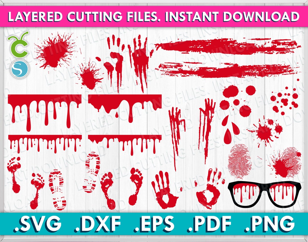 Bloody Handprint Svg, Blood Splatter Svg, Drips Svg, Blood Smears Svg