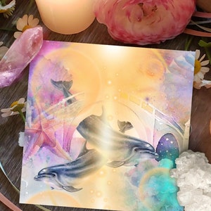 Card: Lemurian Dolphins, Magical Dolphin Art, Divine Feminine Altar Card, divine feminine energy, altar decor, goddess art, spiritual art