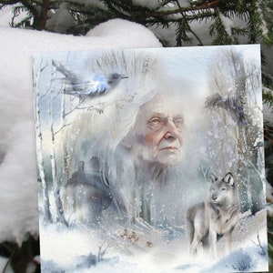 Kaart: mystieke winterwijsheid, magische Yule Art Print, heidense kunst, sjamanistische kunst, goddelijke vrouwelijke kunst, goddelijk vrouwelijk altaardecor, godinkaart