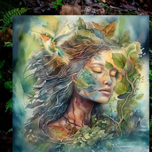 Carta: Madre Terra Gaia, carta dell'altare femminile divino e arte mistica sciamanica, carta della dea, arte pagana, arte spirituale, arte celtica, arte della dea