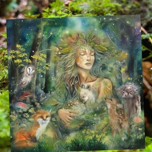 Kaart: gehouden door moeder natuur, goddelijke vrouwelijke altaarkaart & mystieke sjamanistische kunst, godinkaart, heidense kunst, spirituele kunst, Keltische kunst