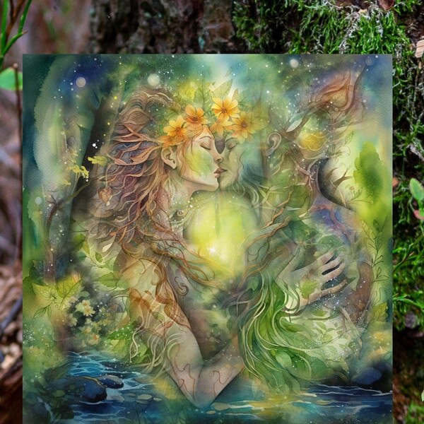 Twin Flame Magic: Spiritual Love & Metaphysical | Shamanic Forest Art | Enchanted Nature | Sacred Partnership Romantic Print| Spiritual Art