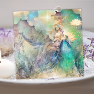 Card: Dreaming Mermaid Art Print, divine feminine altar card, goddess card, divine feminine energy, altar decor, goddess art, spiritual art