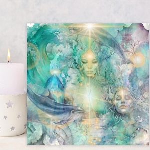 Card: Magical Mermaid Underwater, Divine Feminine Altar Card & Goddess Card, divine feminine energy, altar decor, goddess art, spiritual art