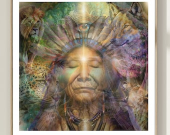 The Shaman Art Print, psychedelic poster, shamanic art, divine feminine energy, spiritual wall art, magic art, spiritual art, pagan art