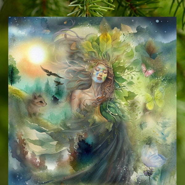 Earth Awakening Altar Card, Earth Goddess Art, Mystical Shamanic Decor, Divine Feminine Energy, Pagan Spiritualism, pagan art, spiritual art