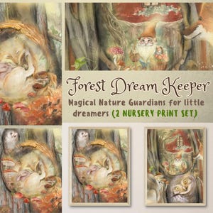 Forest Dream Keeper – Magical Night Guardians for Little Dreamers | Woodland Bedtime Nursery Wall Art | Cozy Kids Room Decor (2 Print Set)
