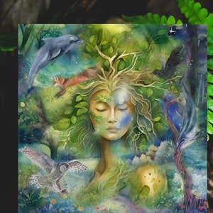Carta: Terra Gaia unisce, carta dell'altare femminile divino e arte mistica sciamanica, carta della dea, arte pagana, arte spirituale, arte celtica