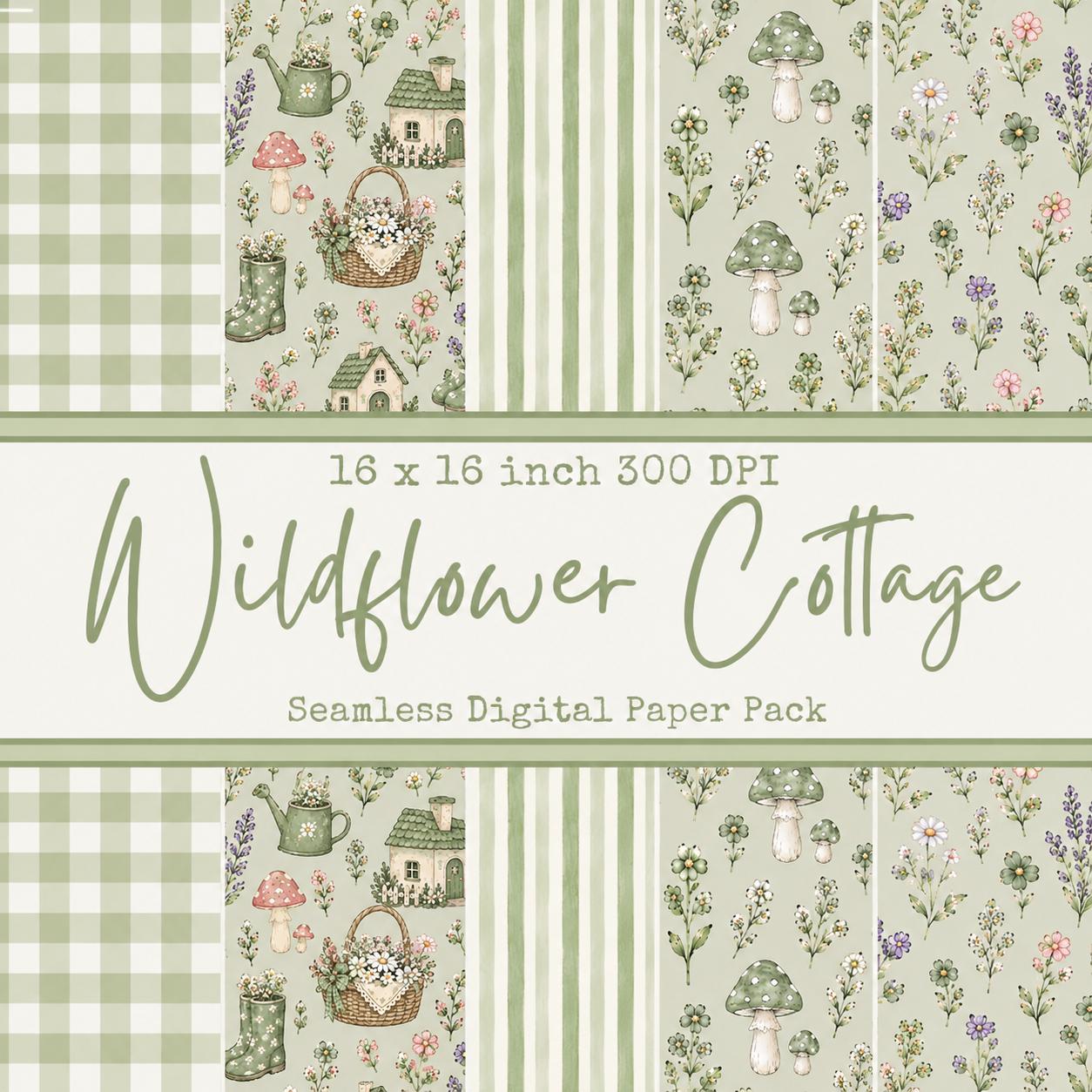 Green Cottagecore Digital Paper Pack | Floral, Gingham, Stripes ...
