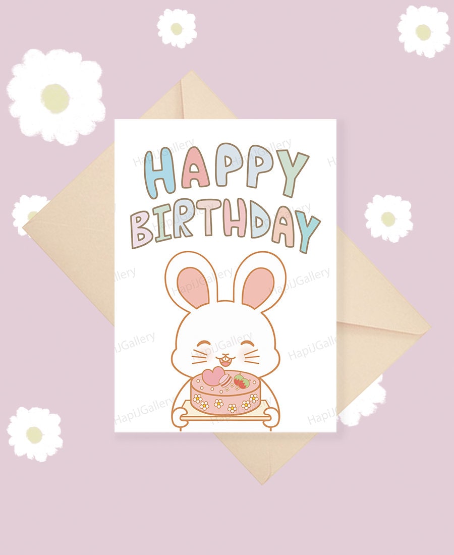 Birthday Card rabbit digital Print 5x7 - Etsy