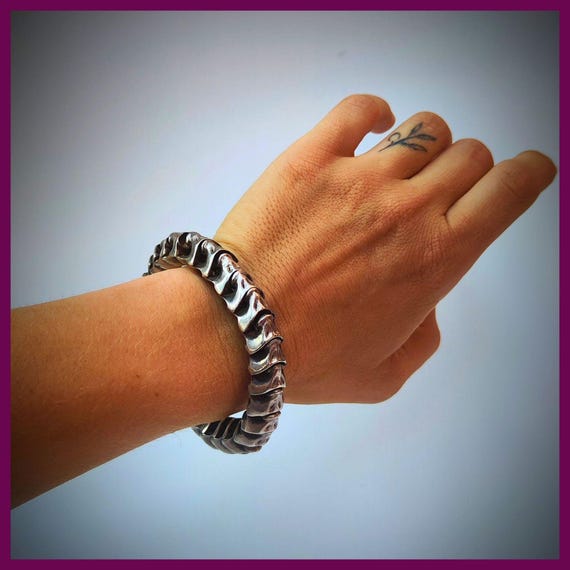 Rare Solid 925 Sterling Silver Snake Bone Bracele… - image 1