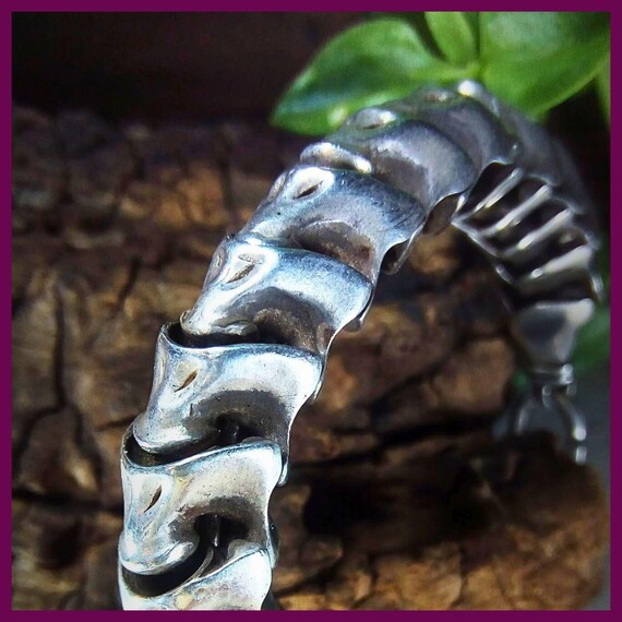 Rare Solid 925 Sterling Silver Snake Bone Bracele… - image 6
