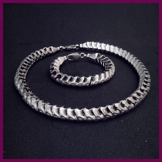 Rare Solid 925 Sterling Silver Snake Bone Bracele… - image 9