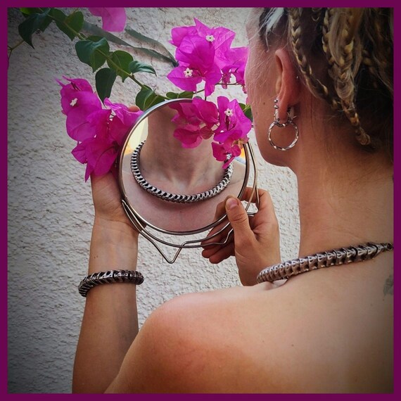 Rare Solid 925 Sterling Silver Snake Bone Bracele… - image 10