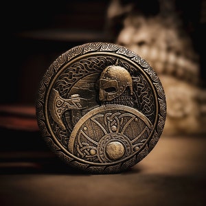 Engraved Viking Brass Coin: K3D Curved Medallion (40mm)