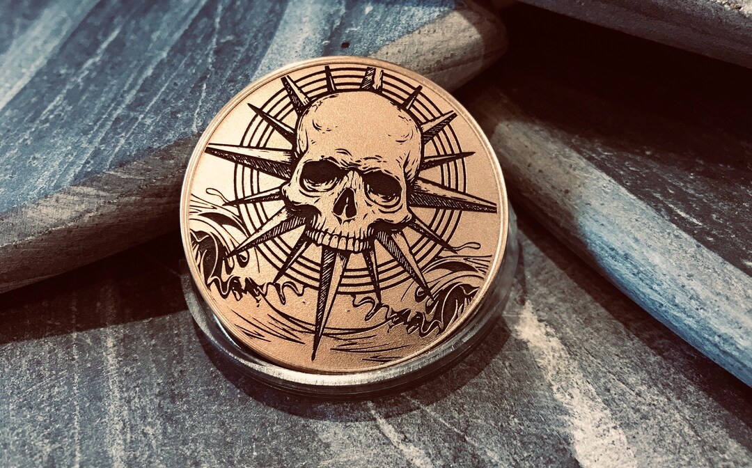 Brass Pirate Coin: Laser Engraved Skull Design (40mm) - Etsy
