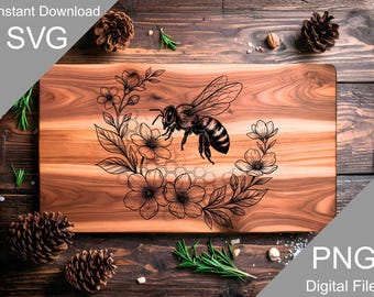 Engraved Bee Cutting Board SVG, Charcuterie Board Laser File (Digital)