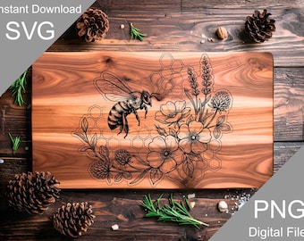 Engraved Bee Cutting Board SVG, Charcuterie Board Laser File (Digital)
