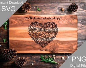 Sacred Heart of Jesus Engraving SVG – 1 Peter 4:8 Religious Christian Art Laser File (Digital)