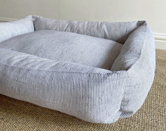 Luxury Stripe Dog Bed - Bolster Dog Bed - Box Dog Bed - Dog Bed - Dog Bed Cushion - Luxury Dog Bed - Handmade Dog Bed