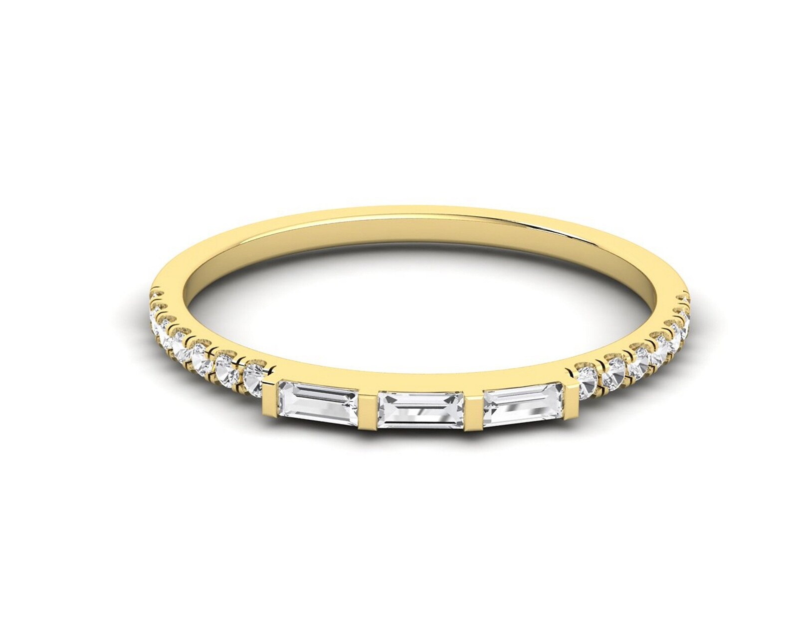 Baguette Diamond Wedding Band / Stackable Gold Diamond