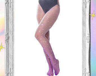 Rhinestone Fishnet Tights Pink Fishnets Purple Fishnets Crystal Stockings Rave Fishnets for Festivals Sparkle Fishnet Stockings Hollow