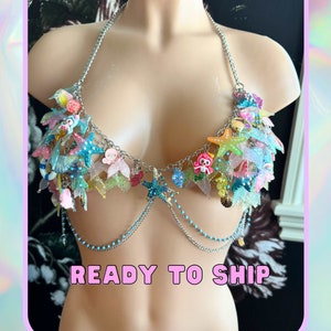 Ciondolo a sirena Reggiseno a catena superiore Accessori da sirena oceano per abito da rave a sirena Sirena core Ciondoli superiori da oceano Costume da sirena Mare subacqueo