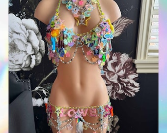 Top Rave personalizzato Glow Party Outfit per Festival Glow in the Dark Outfit Top Rave Glow Accessori Glow Galassia Aliena Stella Glow in Dark