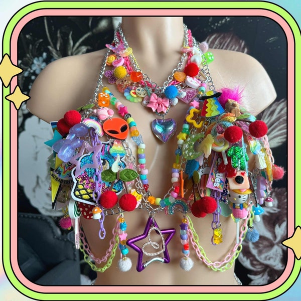 Custom Kandi Charm Chain Bra Personalized Jewelry Rave Top Festival Outfit y2k Bikini Kandi Bracelet Kandi Necklace Kandi Bead Necklace