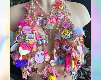 Custom Rave Outfit Festival Outfit for Women Festival Outfit Rave Charms Y2K Necklace Colorful Charm Chain Bra Rave Accessories Women Club