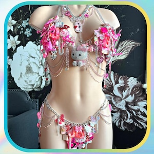Custom Harajuku Clothing Kawaii Bikini Set Harajuku Photoshoot Outfit for Photoshoot Women Custom Bikini Charm Statement Outfit Rave Set