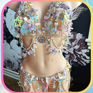 Custom Fairycore Costume Rave Set for Women Fairy Jewelry Festival Clothing Women Rave Festival Fashion Beaded Top Fairycore Accessories