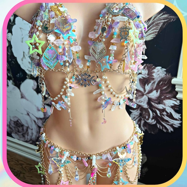 Aangepaste Fairycore kostuum Rave set voor vrouwen Fairy sieraden Festival kleding vrouwen Rave Festival mode kralen Top Fairycore accessoires