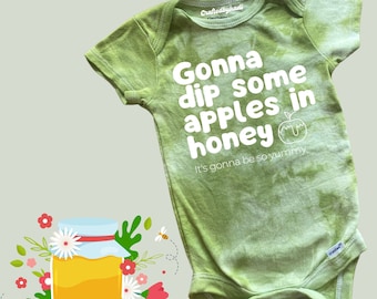 Rosh Hashanah Tie Dye Baby Bodysuit- Gonna Dip Some Apples in Honey Onesie