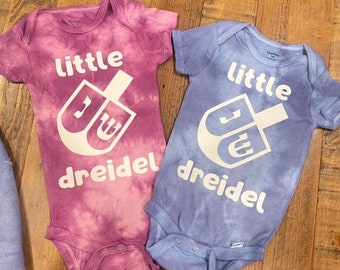 I have a little dreidel Blue or purple Tie Dye Baby Bodysuit- little dreidel onesie