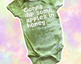 Rosh Hashanah Tie Dye Baby Bodysuit- Gonna Dip Some Apples in Honey Onesie