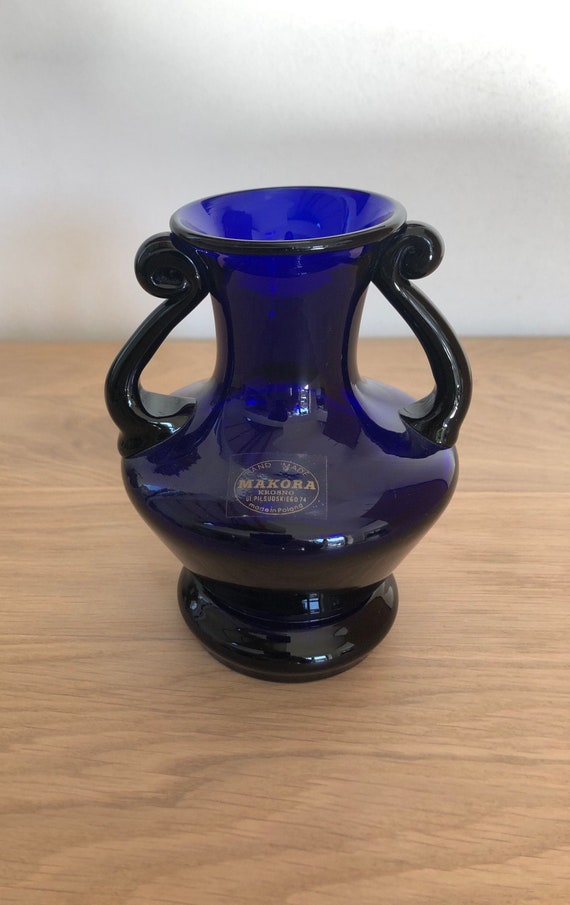 Makora Krosno Poland Cobalt Blue Vintage Glass Vase. Handmade. Etsy