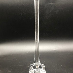 MCM GRAL Germany Crystal clear glass soliflore, single stem, vase on heavy square base